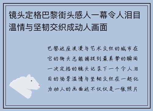 镜头定格巴黎街头感人一幕令人泪目温情与坚韧交织成动人画面 镜头定格巴黎街头感人一幕令人泪目温情与坚韧交织成动人画面
