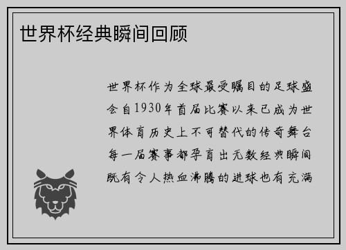 世界杯经典瞬间回顾