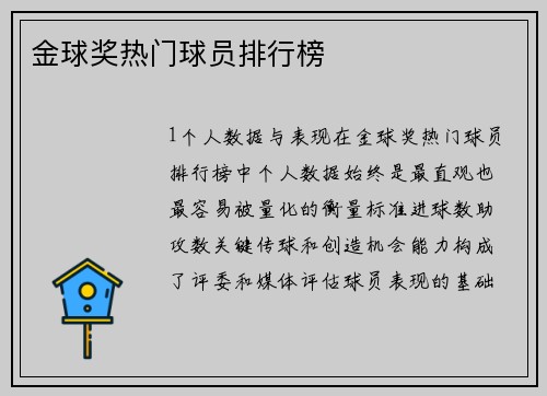 金球奖热门球员排行榜