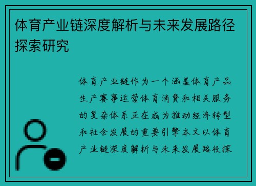 体育产业链深度解析与未来发展路径探索研究